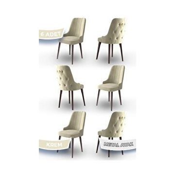 Canisa Concept Newa Serisi 6 Adet 1. Sınıf Babyface Kumaş Kahve Metal Ayaklı Gold Halkalı Krem Sandalye