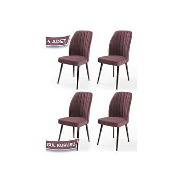 Canisa Concept Platinum Serisi Üst Kalite Metal Kahverengi İskeletli 4 Adet Gül Kurusu Mutfak Sandalyesi