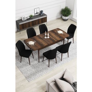 Canisa Concept Rio Serisi Barok Ahşap Desen Mdf Açılabilir 6 Sandalye 80x132 cm Mutfak Masa Takımı