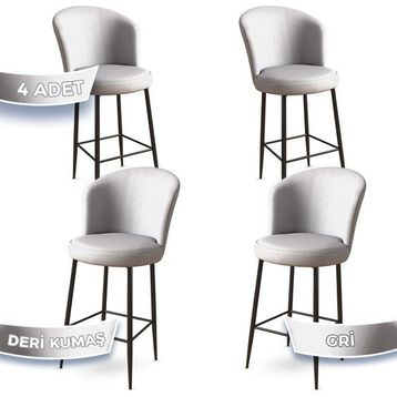 Canisa Concept Uras Serisi 4 Adet Gri Deri Ada Siyah Metal Ayaklı Bar Sandalyesi