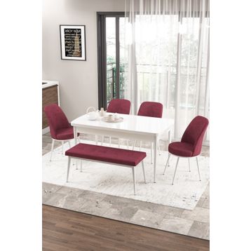 Canisa Concept Zen Serisi 80x132 cm Benchli Açılabilir Beyaz Bordo Mdf Mutfak Masası Takımı