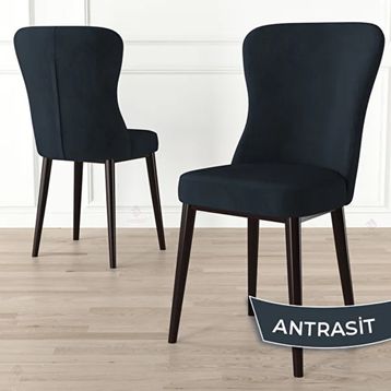 Canisa Due Serisi 80x132 Açılabilir Barok Ahşap Desen Mutfak Masası Takımı ve 4 Adet Antrasit Sandalye