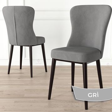 Canisa Due Serisi 80x132 Açılabilir Barok Ahşap Desen Mutfak Masası Takımı ve 4 Adet Gri Sandalye