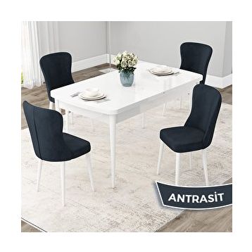 Canisa Due Serisi 80x132 Açılabilir Beyaz Mutfak Masası Takımı ve 4 Adet Antrasit Sandalye
