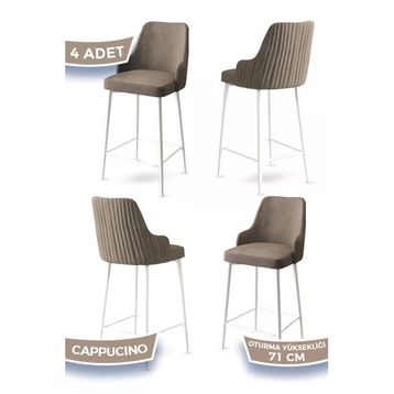 Canisa Enox Serisi 4 Adet Cappucino 1. Sınıf Babyface Kumaş Beyaz Metal Ayaklı Bar Sandalyesi