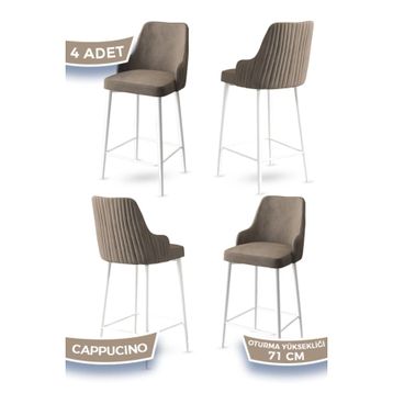 Canisa Enox Serisi 4 Adet Cappucino 1. Sınıf Babyface Kumaş Beyaz Metal Ayaklı Bar Sandalyesi