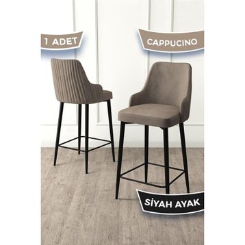 Canisa Enox Serisi Cappucino 1. Sınıf Babyface Kumaş Siyah Metal Ayaklı Bar Sandalyesi