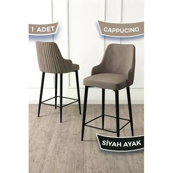 Canisa Enox Serisi Cappucino 1. Sınıf Babyface Kumaş Siyah Metal Ayaklı Bar Sandalyesi