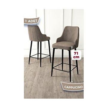 Canisa Enox Serisi Cappucino 1. Sınıf Babyface Kumaş Siyah Metal Ayaklı Bar Sandalyesi