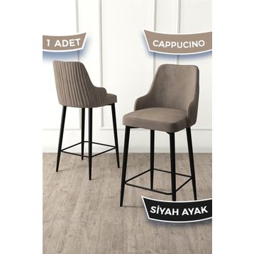 Canisa Enox Serisi Cappucino 1. Sınıf Babyface Kumaş Siyah Metal Ayaklı Bar Sandalyesi