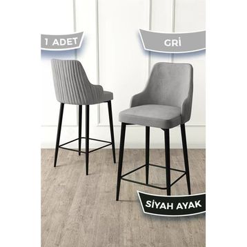 Canisa Enox Serisi Gri 1. Sınıf Babyface Kumaş Siyah Metal Ayaklı Bar Sandalyesi