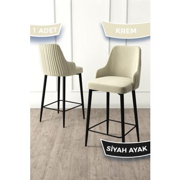 Canisa Enox Serisi Krem 1. Sınıf Babyface Kumaş Siyah Metal Ayaklı Bar Sandalyesi