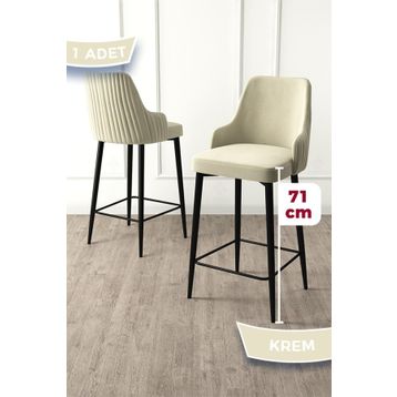 Canisa Enox Serisi Krem 1. Sınıf Babyface Kumaş Siyah Metal Ayaklı Bar Sandalyesi