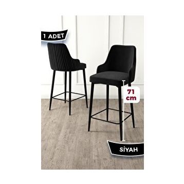 Canisa Enox Serisi Siyah 1. Sınıf Babyface Kumaş Siyah Metal Ayaklı Bar Sandalyesi