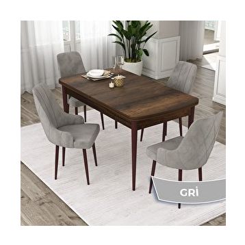Canisa Eta Serisi 80x132 Açılabilir Mdf Barok Ahşap Desen Masa Takımı ve 4 Adet Gri Sandalye
