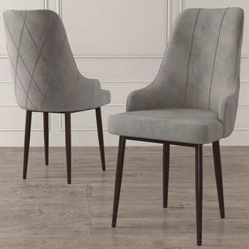 Canisa Eta Serisi 80x132 Açılabilir Mdf Barok Ahşap Desen Masa Takımı ve 6 Adet Gri Sandalye