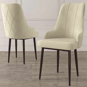 Canisa Eta Serisi 80x132 Açılabilir Mdf Barok Ahşap Desen Masa Takımı ve 6 Adet Krem Sandalye