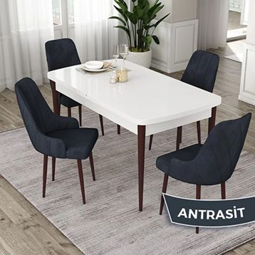 Canisa Eta Serisi 80x132 Açılabilir Mdf Beyaz Ceviz Ayak Masa Takımı ve 4 Adet Antrasit Sandalye