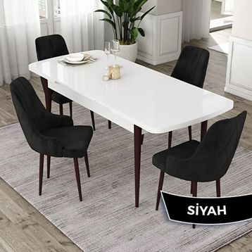 Canisa Eta Serisi 80x132 Açılabilir Mdf Beyaz Ceviz Ayak Masa Takımı ve 4 Adet Siyah Sandalye