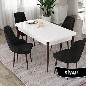 Canisa Eta Serisi 80x132 Açılabilir Mdf Beyaz Ceviz Ayak Masa Takımı ve 4 Adet Siyah Sandalye