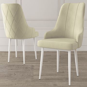 Canisa Eta Serisi 80x132 Açılabilir Mdf Beyaz Mermer Desen Masa Takımı ve 4 Adet Krem Sandalye