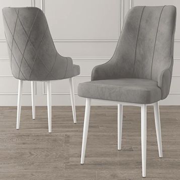 Canisa Eta Serisi 80x132 Açılabilir Mdf Beyaz Mermer Desen Masa Takımı ve 6 Adet Gri Sandalye
