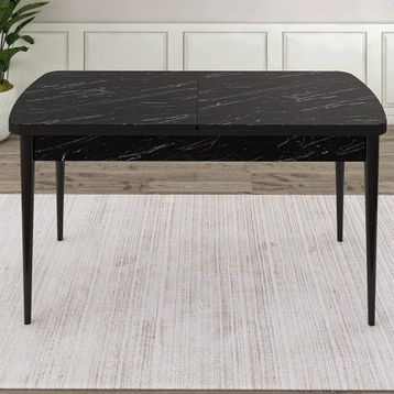 Canisa Eta Serisi 80x132 Açılabilir Mdf Siyah Mermer Desen Masa Takımı ve 6 Adet Gri Sandalye
