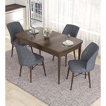 Canisa Eva Serisi 80x132 Açılabilir MDF Barok Ahşap Desen Mutfak Masası ve Füme 4 Sandalye