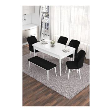 Canisa Eva Serisi 80x132 Açılabilir MDF Beyaz Mutfak Masası ve 2 Siyah 4 Zebra Sandalye