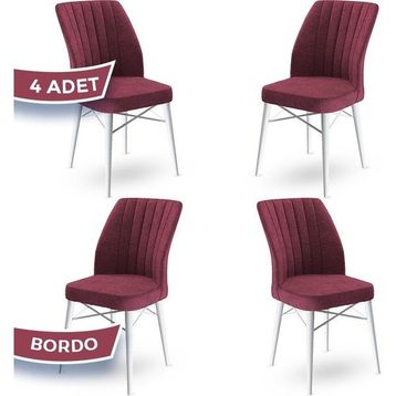Canisa Flex Serisi Üst Kalite Gürgen Beyaz Ahşap Ayak Bordo 4 Adet Mutfak Sandalyesi