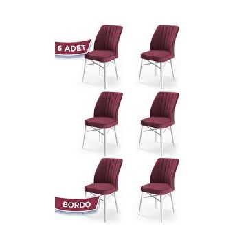 Canisa Flex Serisi Üst Kalite Gürgen Beyaz Ahşap Ayak Bordo 6 Adet Mutfak Sandalyesi