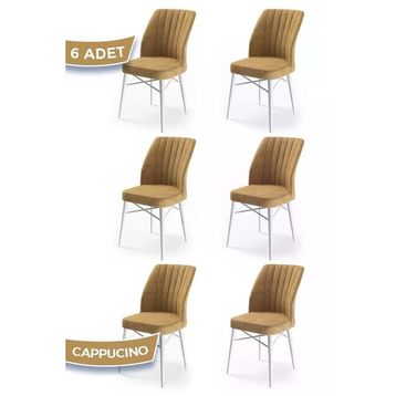 Canisa Flex Serisi Üst Kalite Gürgen Beyaz Ahşap Ayak Cappucino 6 Adet Mutfak Sandalyesi