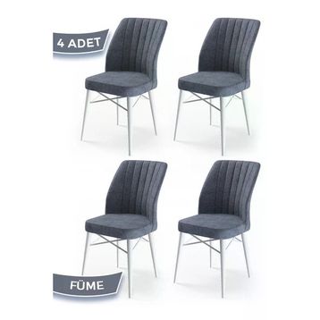 Canisa Flex Serisi Üst Kalite Gürgen Beyaz Ahşap Ayak Füme 4 Adet Mutfak Sandalyesi