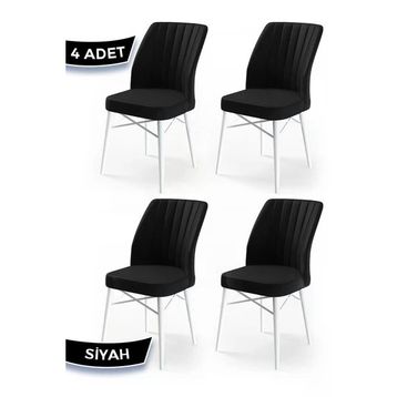 Canisa Flex Serisi Üst Kalite Gürgen Beyaz Ahşap Ayak Siyah 4 Adet Mutfak Sandalyesi