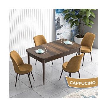 Canisa Han Serisi 70x114 Açılabilir Mdf Barok Ahşap Desen Masa Takımı ve 4 Adet Cappucino Sandalye