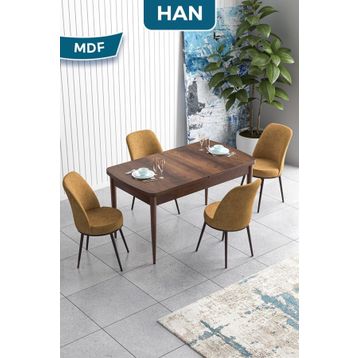 Canisa Han Serisi 70x114 Açılabilir Mdf Barok Ahşap Desen Masa Takımı ve 4 Adet Cappucino Sandalye