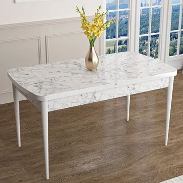Canisa Han Serisi 70x114 Açılabilir Mdf Beyaz Mermer Desen Masa Takımı ve 6 Adet Füme Sandalye