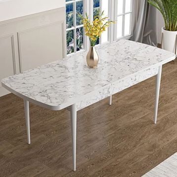 Canisa Han Serisi 70x114 Açılabilir Mdf Beyaz Mermer Desen Masa Takımı ve 6 Adet Füme Sandalye