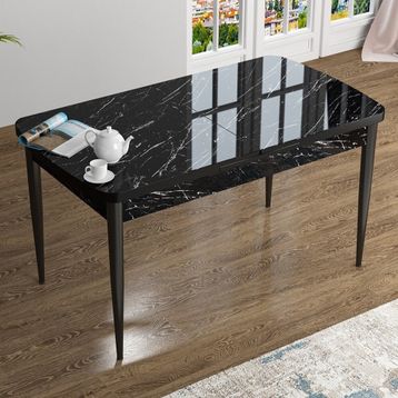 Canisa Han Serisi 70x114 Açılabilir Mdf Siyah Mermer Desen Masa Takımı ve 6 Adet Siyah Sandalye