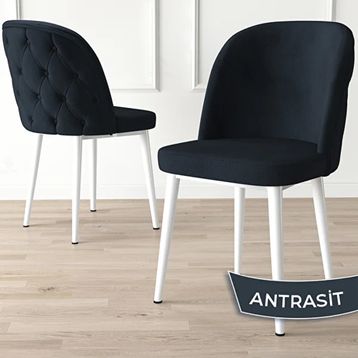 Canisa Jae Serisi 80x132 Açılabilir Beyaz Mermer Desen Mutfak Masası Takımı ve 6 Adet Antrasit Sandalye