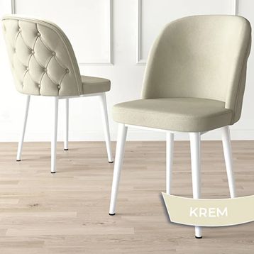 Canisa Jae Serisi 80x132 Açılabilir Beyaz Mutfak Masası Takımı ve 6 Adet Krem Sandalye