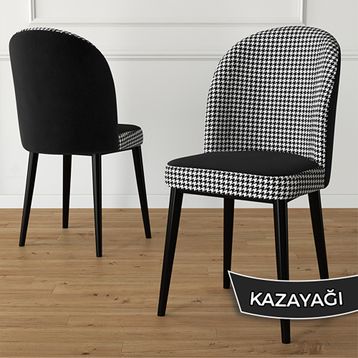 Canisa Jul Serisi 80x132 Açılabilir Siyah Mermer Desen Mutfak Masası Takımı ve 4 Adet Kazayağı Desen Sandalye