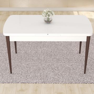 Canisa Kar Serisi 80x132 Açılabilir Mdf Beyaz Ceviz Ayak Masa Takımı ve 4 Adet Siyah Sandalye