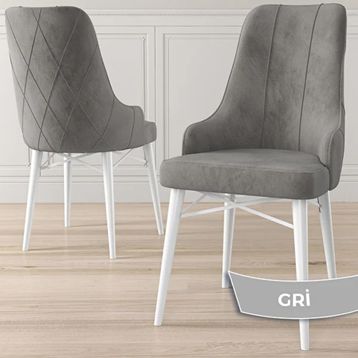 Canisa Kar Serisi 80x132 Açılabilir Mdf Beyaz Masa Takımı ve 6 Adet Gri Sandalye