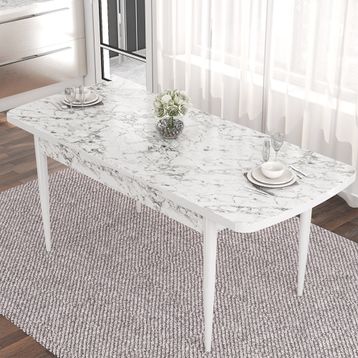Canisa Kar Serisi 80x132 Açılabilir Mdf Beyaz Mermer Desen Masa Takımı ve 4 Adet Krem Sandalye
