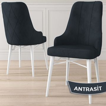 Canisa Kar Serisi 80x132 Açılabilir Mdf Beyaz Mermer Desen Masa Takımı ve 6 Adet Antrasit Sandalye