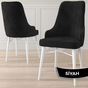 Canisa Kar Serisi 80x132 Açılabilir Mdf Beyaz Mermer Desen Masa Takımı ve 6 Adet Siyah Sandalye