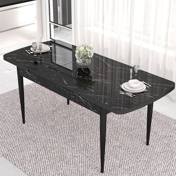 Canisa Kar Serisi 80x132 Açılabilir Mdf Siyah Mermer Desen Masa Takımı ve 4 Adet Gri Sandalye