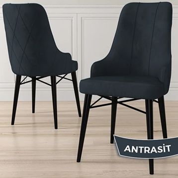 Canisa Kar Serisi 80x132 Açılabilir Mdf Siyah Mermer Desen Masa Takımı ve 6 Adet Antrasit Sandalye