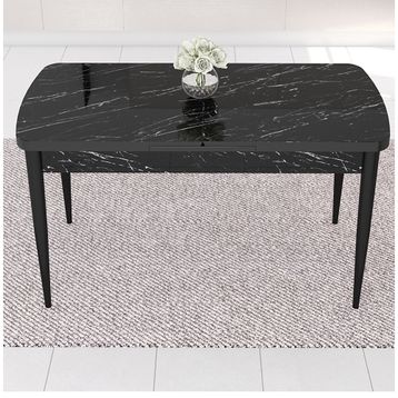 Canisa Kar Serisi 80x132 Açılabilir Mdf Siyah Mermer Desen Masa Takımı ve 6 Adet Gri Sandaly